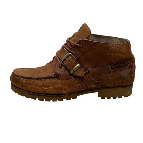 Polo Ralph Lauren Men’s Brown Leather Lace Up Rumford Moc Toe Ankle Boots Sz 12D - Picture 4 of 12